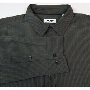 NEW DKNY Long Sleeve Button Up Striped Shirt Men's Size Large Dark Green Stretch